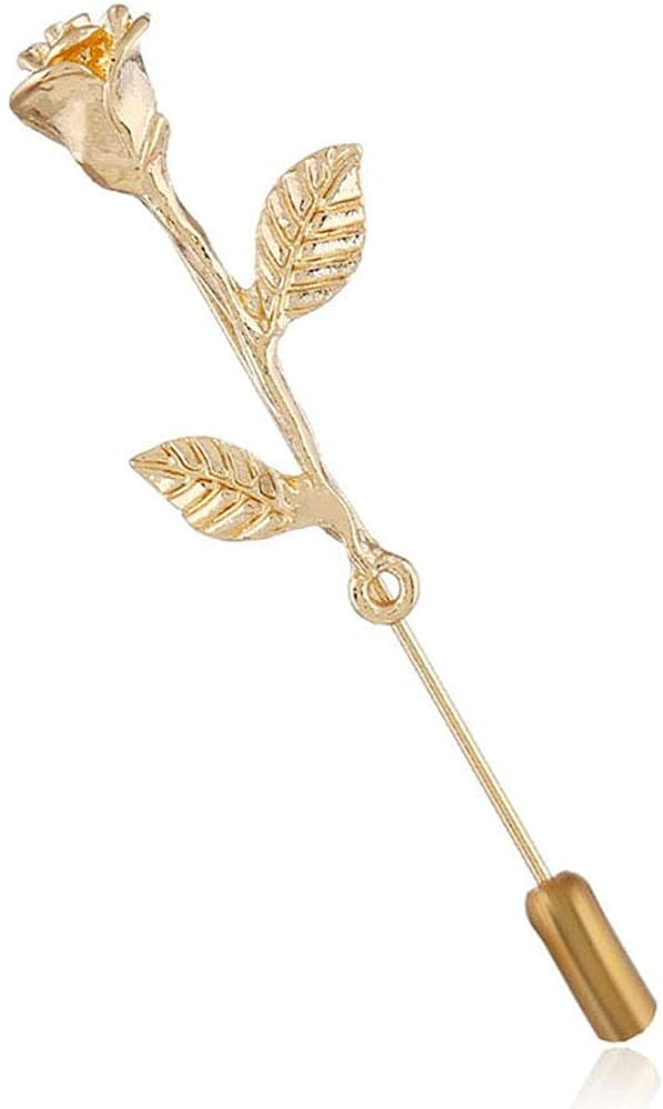 Fashion Men Rose Floral Lapel Stick Brooch Pin Suit Tuxedo Corsage Accessory (Gold) | Amazon (US)