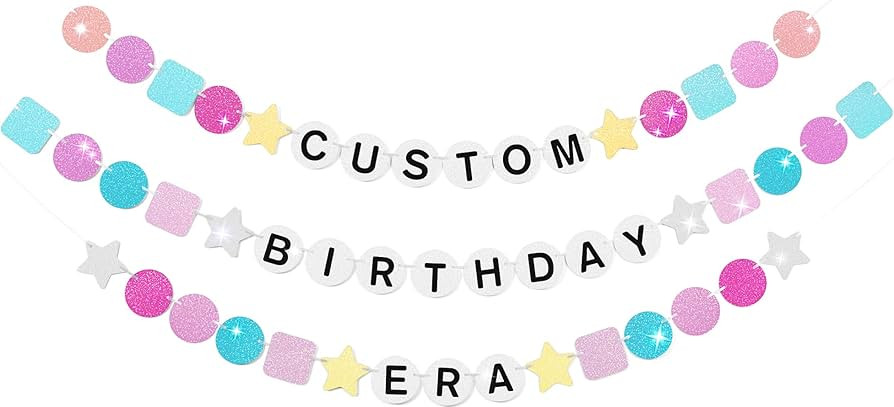 DIY Friendship Bracelet Birthday Banner, Birth-Tay Era Tour Decorations 5.4 ft Glitter Customizab... | Amazon (US)