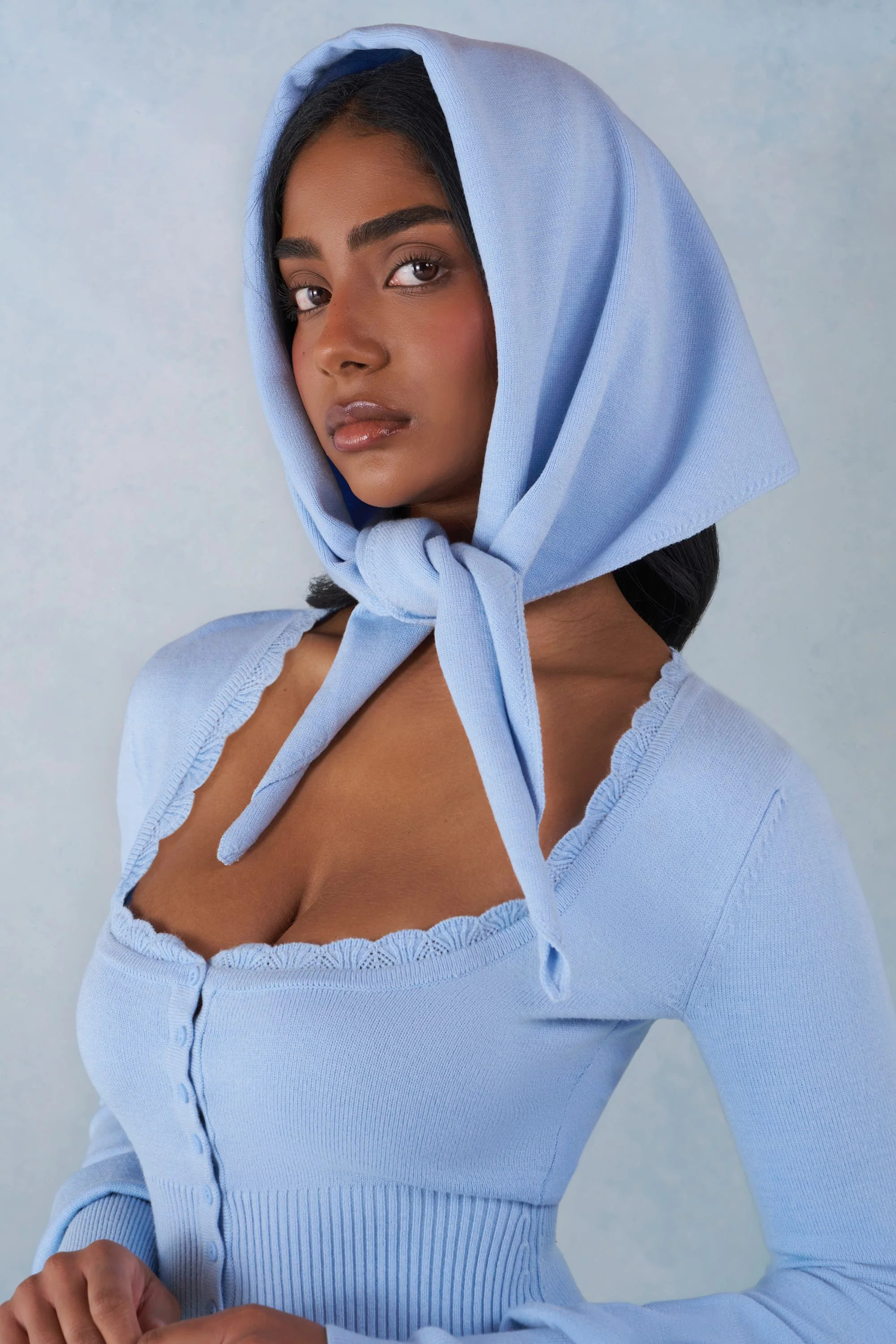 Knit Headscarf in Soft Blue | Oh Polly