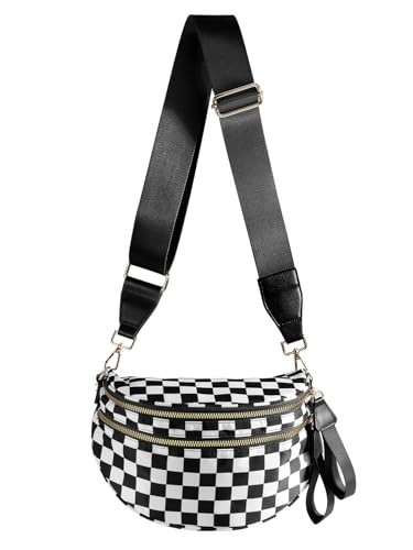 Black and White Checkered Crossbody Bum Bag for Women,Spacious Checkered Purse Fanny Packs Belt Bag Sling Bag with Shoulder Strap (Black and White Checkered) | Amazon (US)