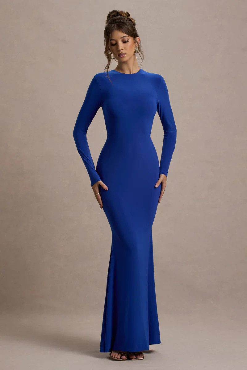 Donna  Cobalt Blue Long-Sleeved Open-Back Maxi Dress | Club L London