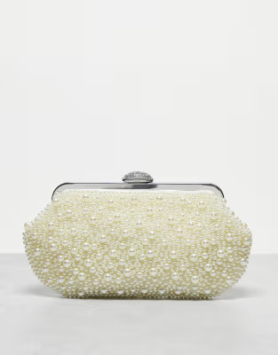 True Decadence pearl clutch bag with frame top in off white | ASOS (Global)