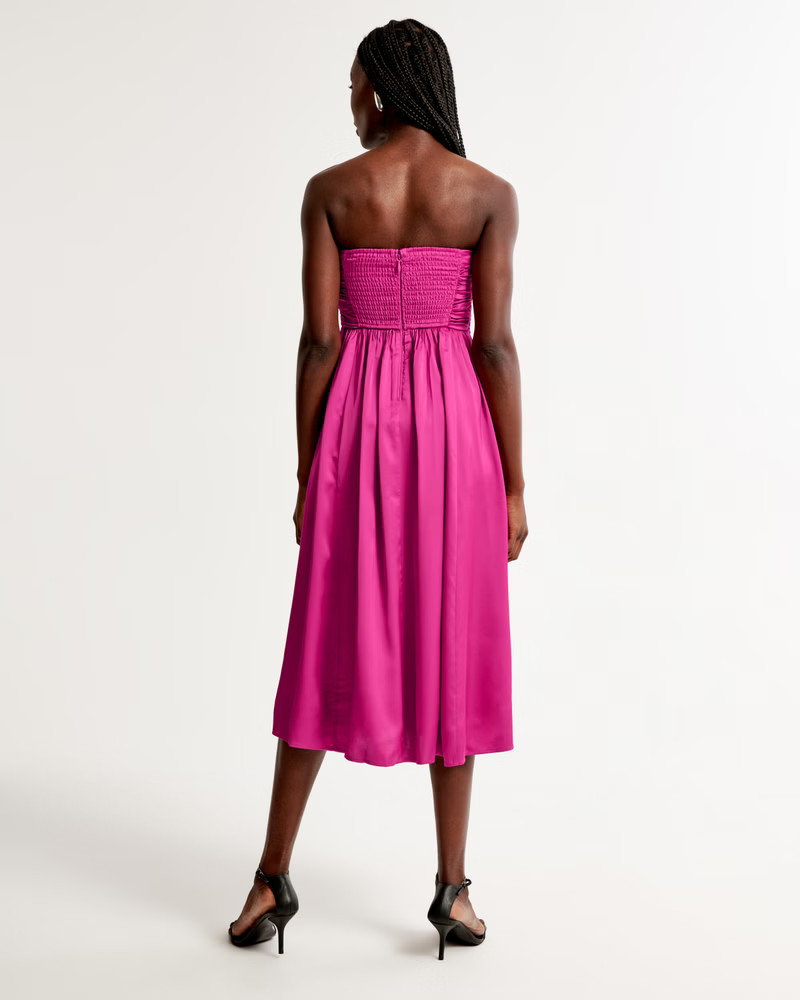 Emerson Ruched Strapless Midi Dress | Abercrombie & Fitch (US)