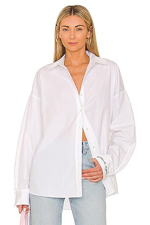 Pleat Sleeve Shirt in White | Revolve Clothing (Global)