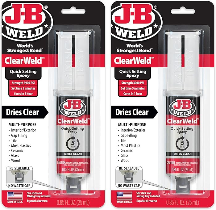 J-B Weld ClearWeld 5 Minute Epoxy, Clear, Syringe, 2 Pack, 50112-2 | Amazon (US)