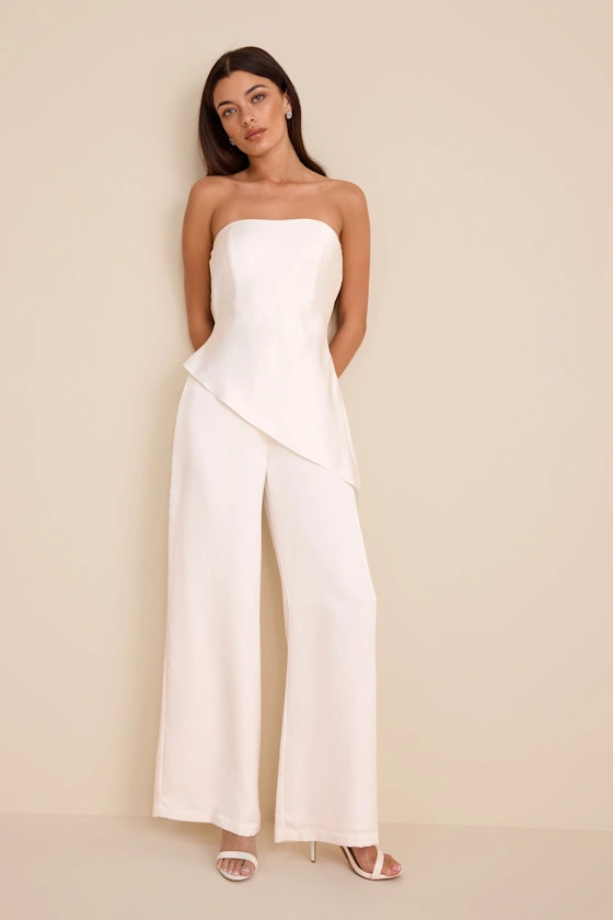 Zettie White Organza Asymmetrical Jumpsuit | Lulus