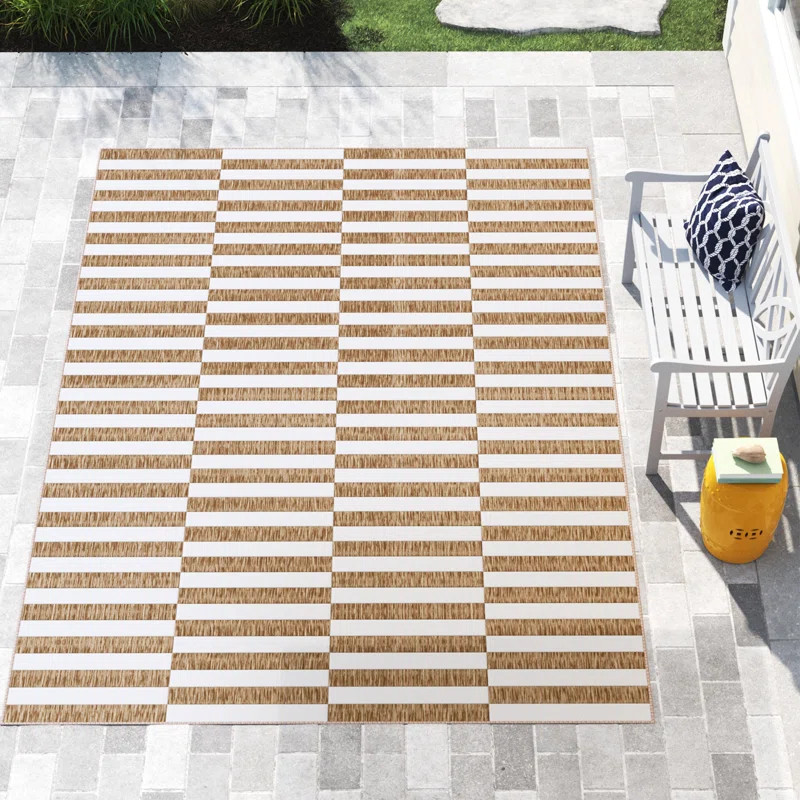 Robinson Striped Indoor / Outdoor Area Rug in Taupe/Ivory | Wayfair North America