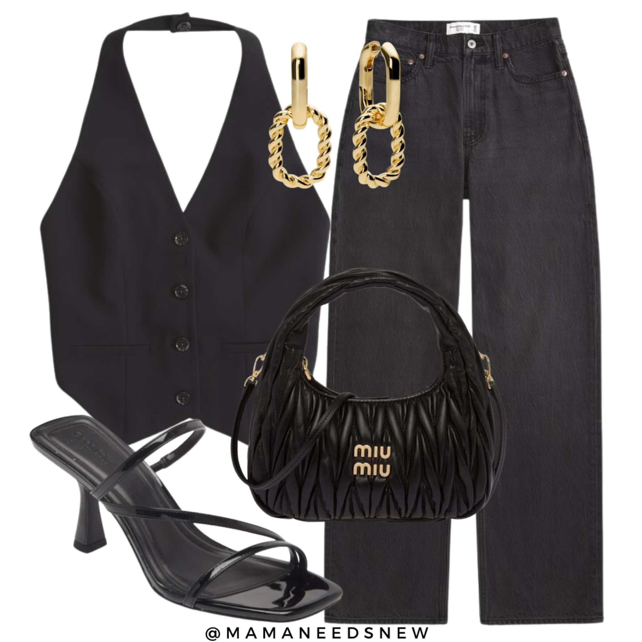 All black outfit for a night out featuring black loose fit jeans & halter neck vest top 

#LTKSaleAlert #LTKFindsUnder100 #LTKxAF