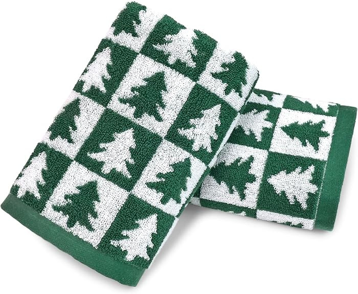 Jacquotha Green Christmas Hand Towels - 2-Piece Checkered & Xmas Tree Towels for Bathroom Kitchen... | Amazon (US)