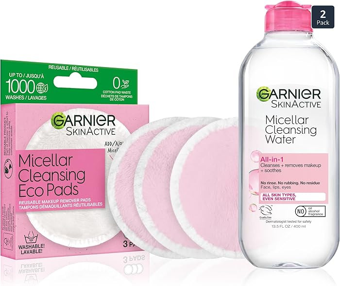 Garnier Micellar Water and Eco Pad Starter Kit, All-In-1 Facial Cleanser & Makeup Remover and 3 P... | Amazon (US)