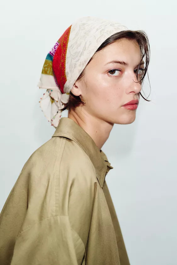 BEADED PRINTED BANDANA SCARF | Zara US