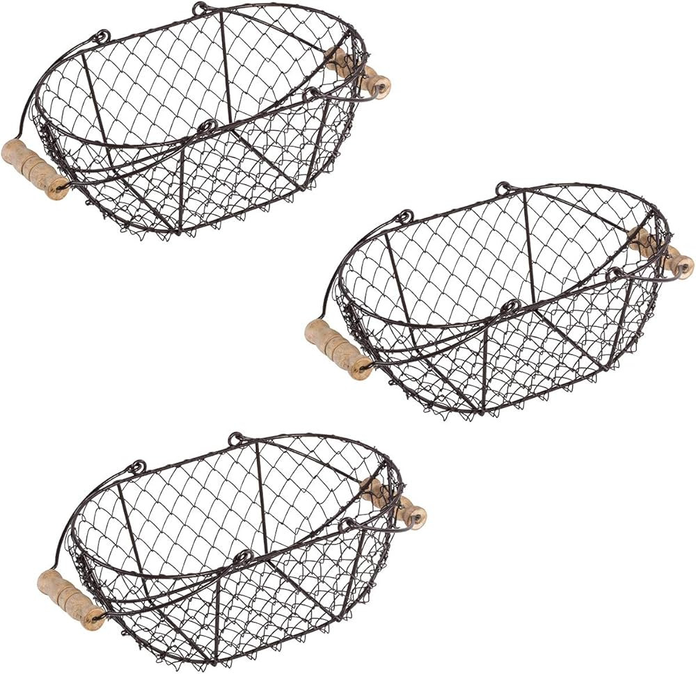10" Oval Wire Basket with Wooden Handles - Vintage Style - By Trademark Innovations (Set of 3) | Amazon (US)