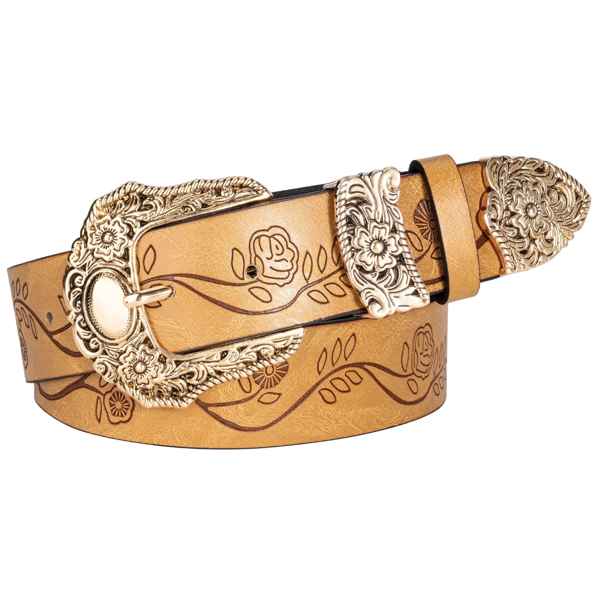 Punplita Women Belt Western Belts for Dresses Jeans Pants Embossed Buckle Khaki Belt - Walmart.co... | Walmart (US)