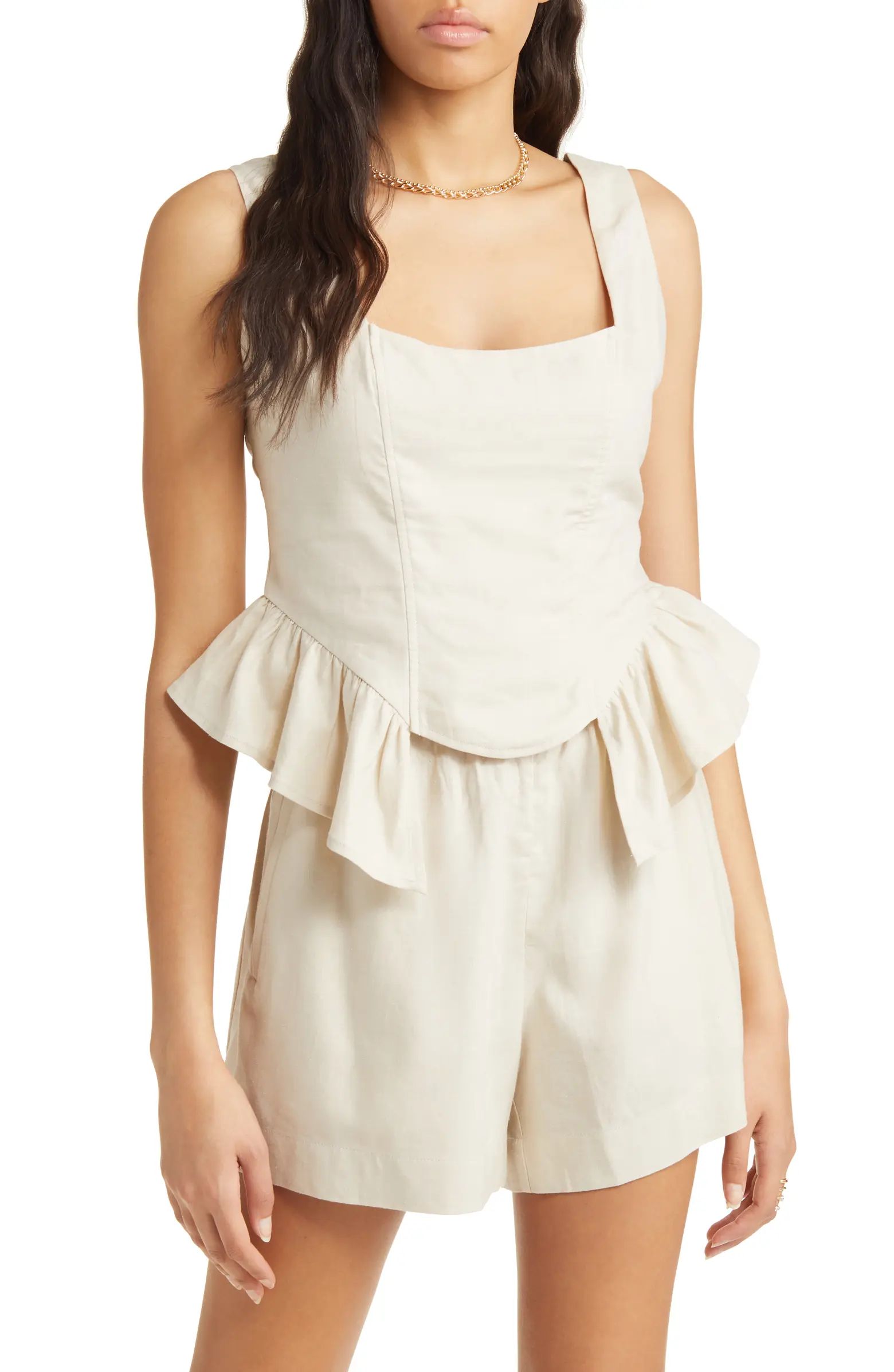 Open Edit Peplum Corset Linen Blend Top | Nordstrom | Nordstrom