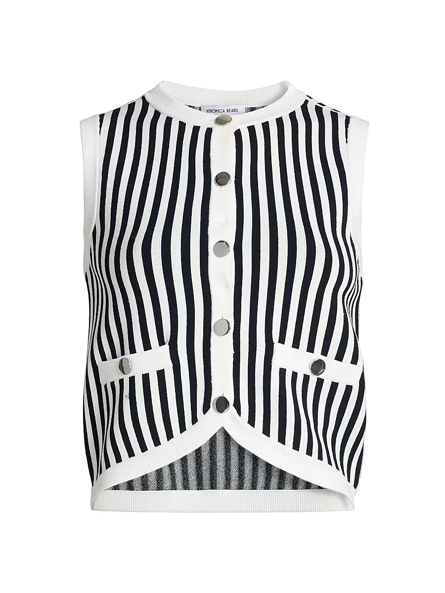 Women's Leland Striped Knit Crop Vest - Navy Off White - Size XS | Saks Fifth Avenue