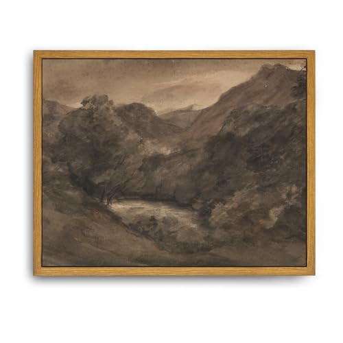 Roslynity Framed Canvas Wall Art Vintage Print Paintings Moody Watercolor Landscape Brown Dark Scenery Drawing Evening Lake Mountains Retro for Home Living Room Bathroom Wall Decor (8"x10") | Amazon (US)