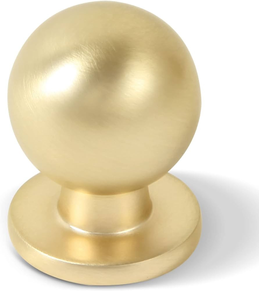 khtumeware 10 Pack 1 Inch (25mm) Diameter Round Solid Brushed Brass Cabinet knobs Kitchen Gold Ca... | Amazon (US)