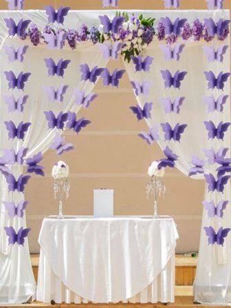 1pc 118inch Paper Garland With 18pcs Butterfly , Romantic Lilac Handmade Hanging Decoration For I... | SHEIN