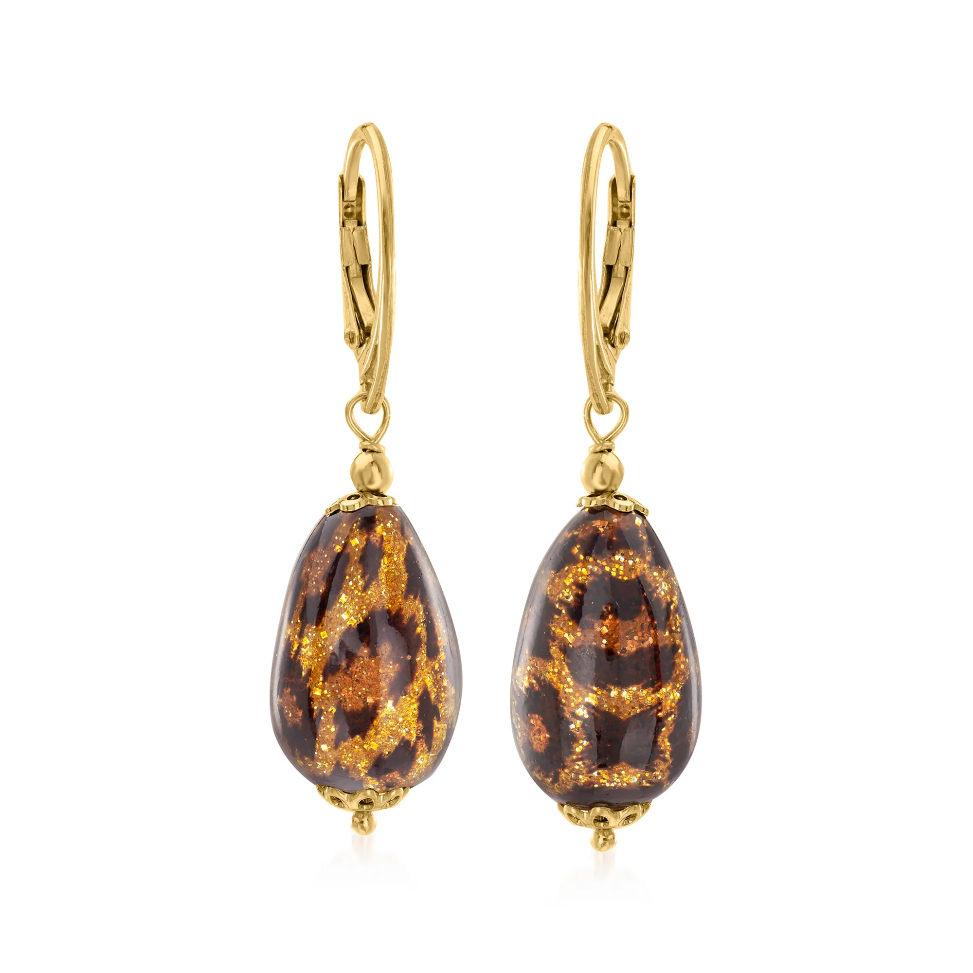 Italian Leopard-Print Murano Glass Drop Earrings in 18kt Gold Over Sterling | Ross-Simons