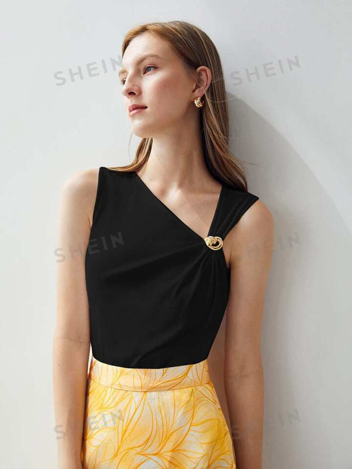 MOTF PREMIUM ASYMMETRICAL NECK TOP | SHEIN