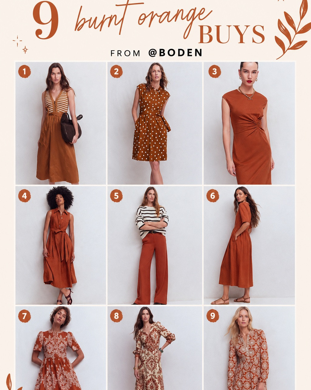 NINE burnt orange buys from @Boden (US)

#LTKSaleAlert #LTKWorkwear
