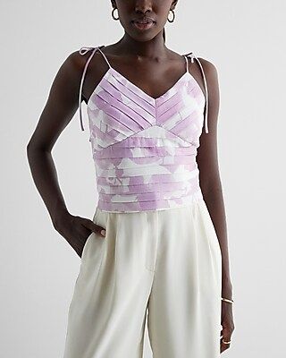 Floral Pleated Linen-Blend Tie Strap Cami | Express