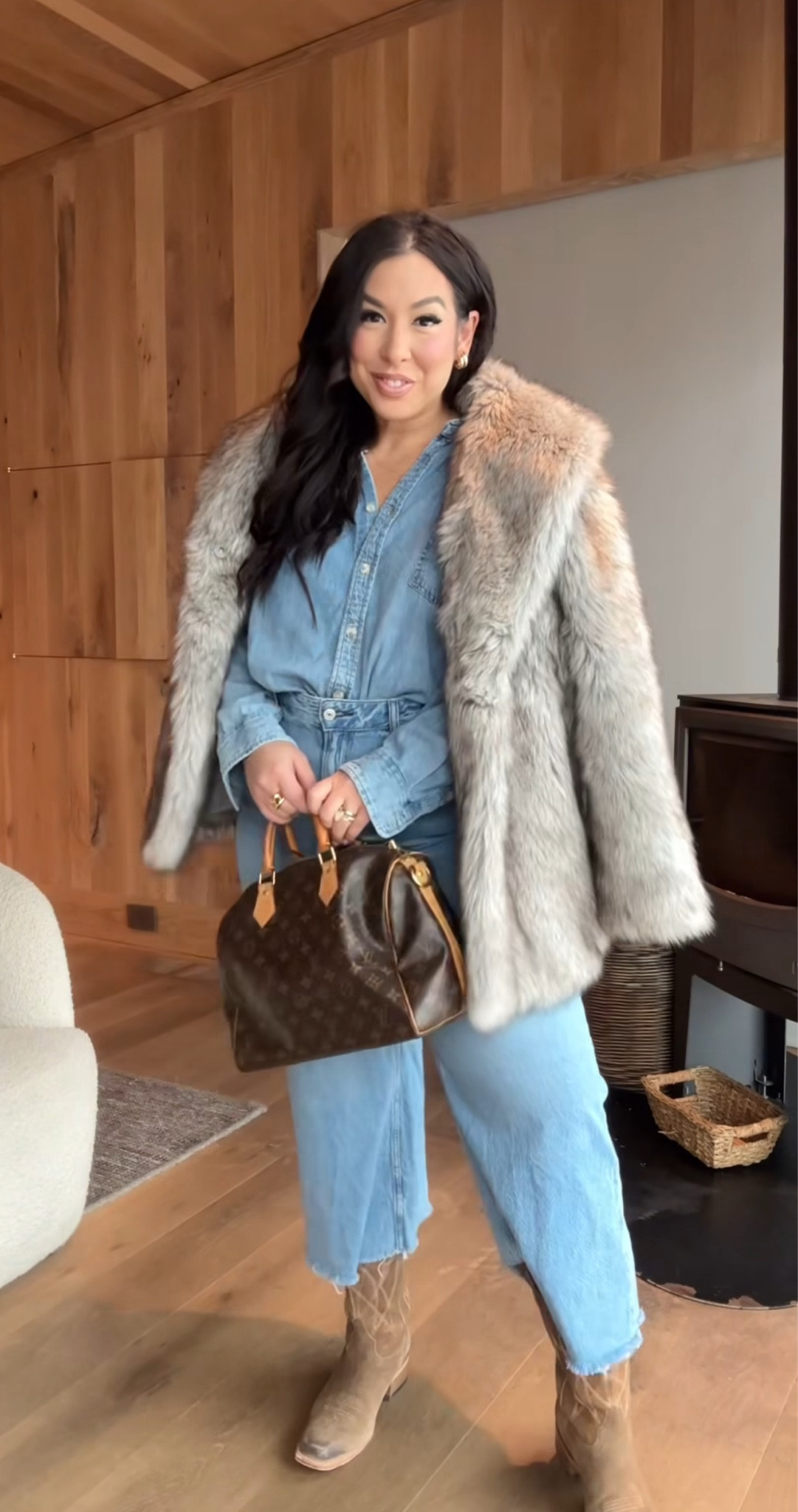 What I wore for a day in the Smoky Mountains ⛰️ 
-
-
-
Country concert outfit, Canadian tuxedo, western style, western boots, cowboy boots, mountain vacation outfit, fur coat

#LTKStyleTip #LTKSeasonal