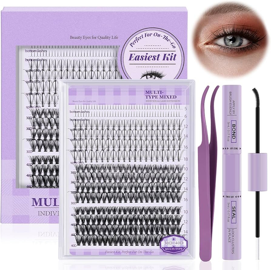 Lash Extension Kit with Spikes 10-16mm Eyelash Extension Kit Multi-Type Lash Clusters Kit with Bo... | Amazon (US)