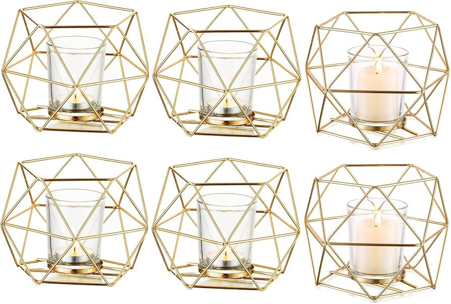 Hewory Geometric Tealight Candle Holders Gold, Modern Metal Geo Wedding Centerpieces for Table, V... | Amazon (US)