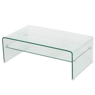 40 in. Clear Medium Rectangle Glass Coffee Table with Shelf | The Home Depot