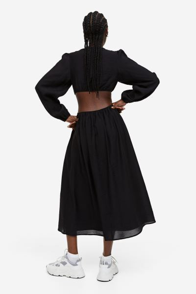 Balloon-sleeved Cut-out Dress - Black - Ladies | H&M US | H&M (US + CA)