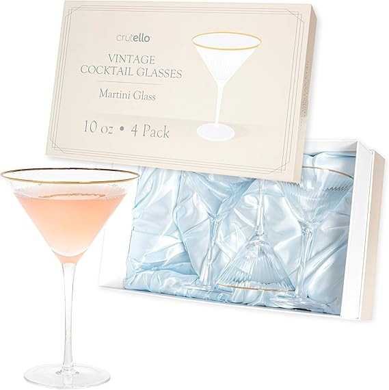 Crutello Vintage Martini Glasses Set of 4-10 oz Vintage Cocktail Glasses with Ribbed Glassware Te... | Amazon (US)