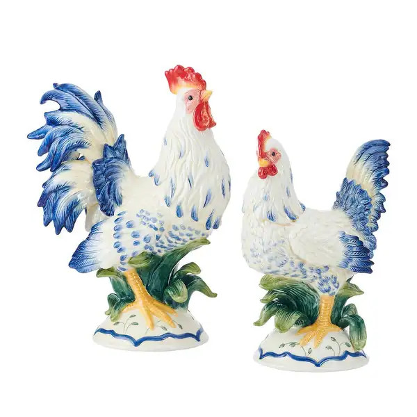 Fitz and Floyd Sicily Blue Rooster Hen Figure Set | Bed Bath & Beyond