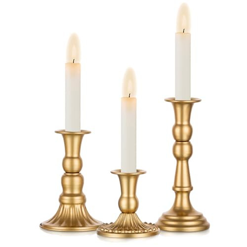 Sziqiqi Gold Candlestick Candle Holders - Set of 3 Decorative Candle Holders for Candlesticks Taper Candles for Dinning Coffee Table Fireplace Mantel Home Decorations | Amazon (US)