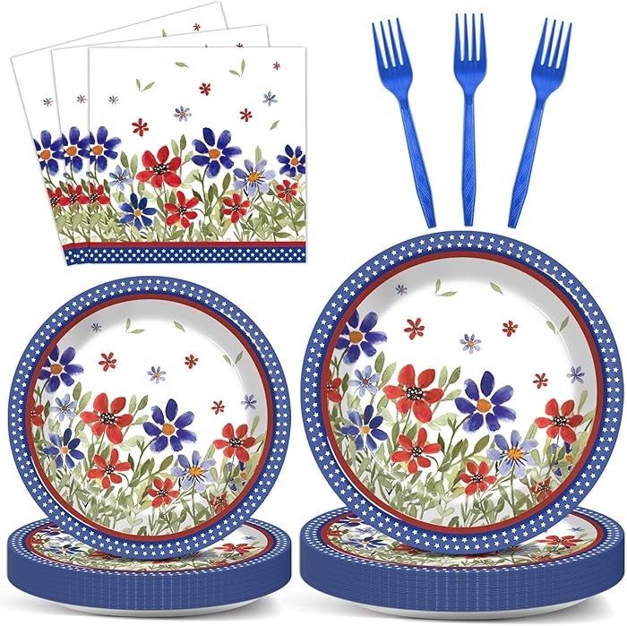 96Pcs American 4th of July Independence Party Plates and Napkins Patriotic Party Decorations Memo... | Amazon (US)