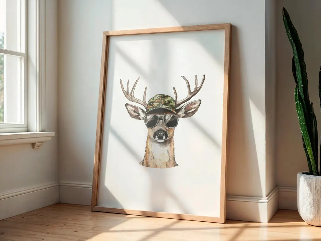 Camo Deer Nursery Print: Woodland Boys Room Decor (Digital Download) | Etsy (US)