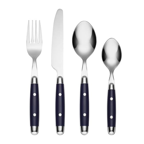 Cambridge Silverware Set, Jubilee Blue 16-Piece Flatware Set, Service For 4, 18/0 Stainless Steel, Knives Spoons And Forks Sets, Dishwasher Safe, Home And Kitchen Utensils (Black/Silver, 16 Piece) | Amazon (US)