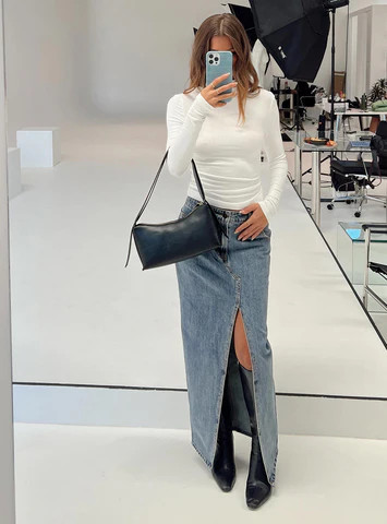 Barbara Split Midi Skirt Faded Denim | Princess Polly US