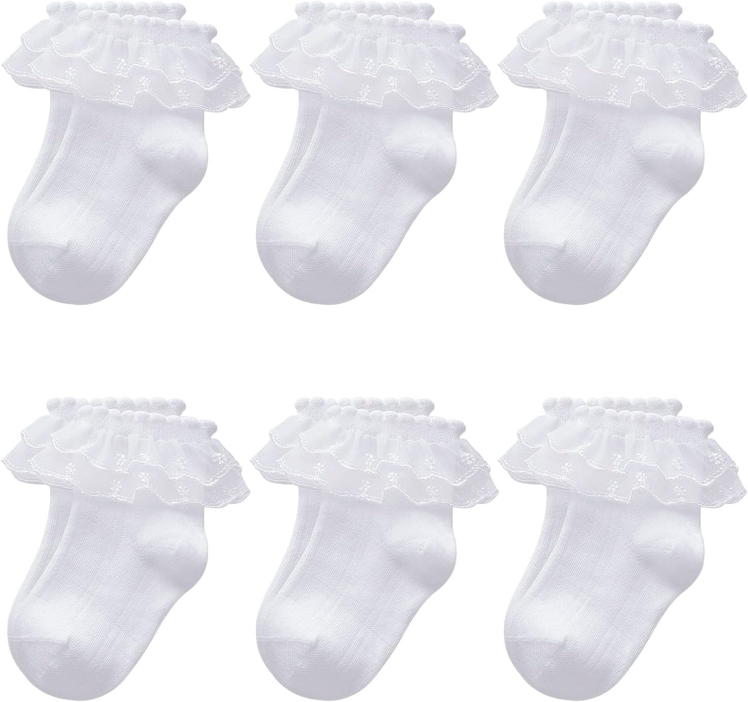 Witwot 6 Pairs Toddler Ruffle Socks Baby Girls Frilly Lace Kids Ankle Socks | Amazon (US)