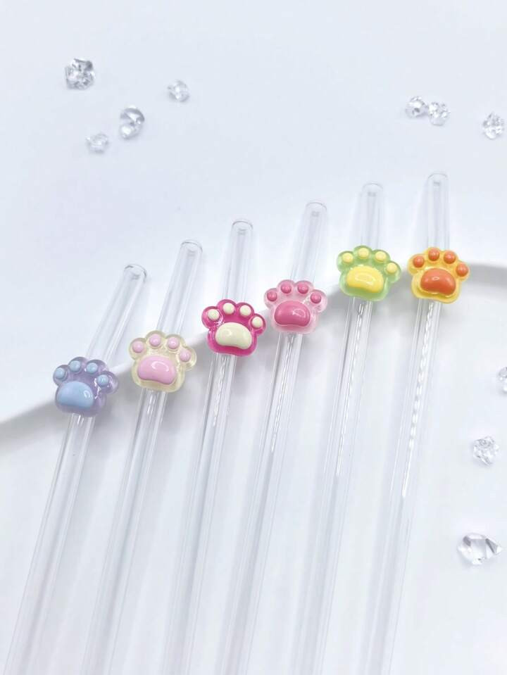 1 PC Glass Straw In The Shape Of A Cute Cartoon Cat Paw And Dog Paw Anti-Scalding,Reusable Transp... | SHEIN
