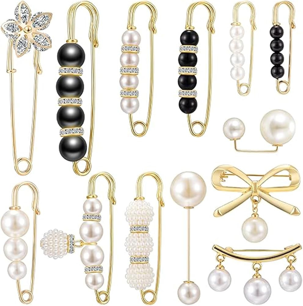 Pearl Brooch Pins for Women, Sweater Shawl Clip Neckline Safety Pin Faux Pearl Brooches Waist Tig... | Amazon (CA)