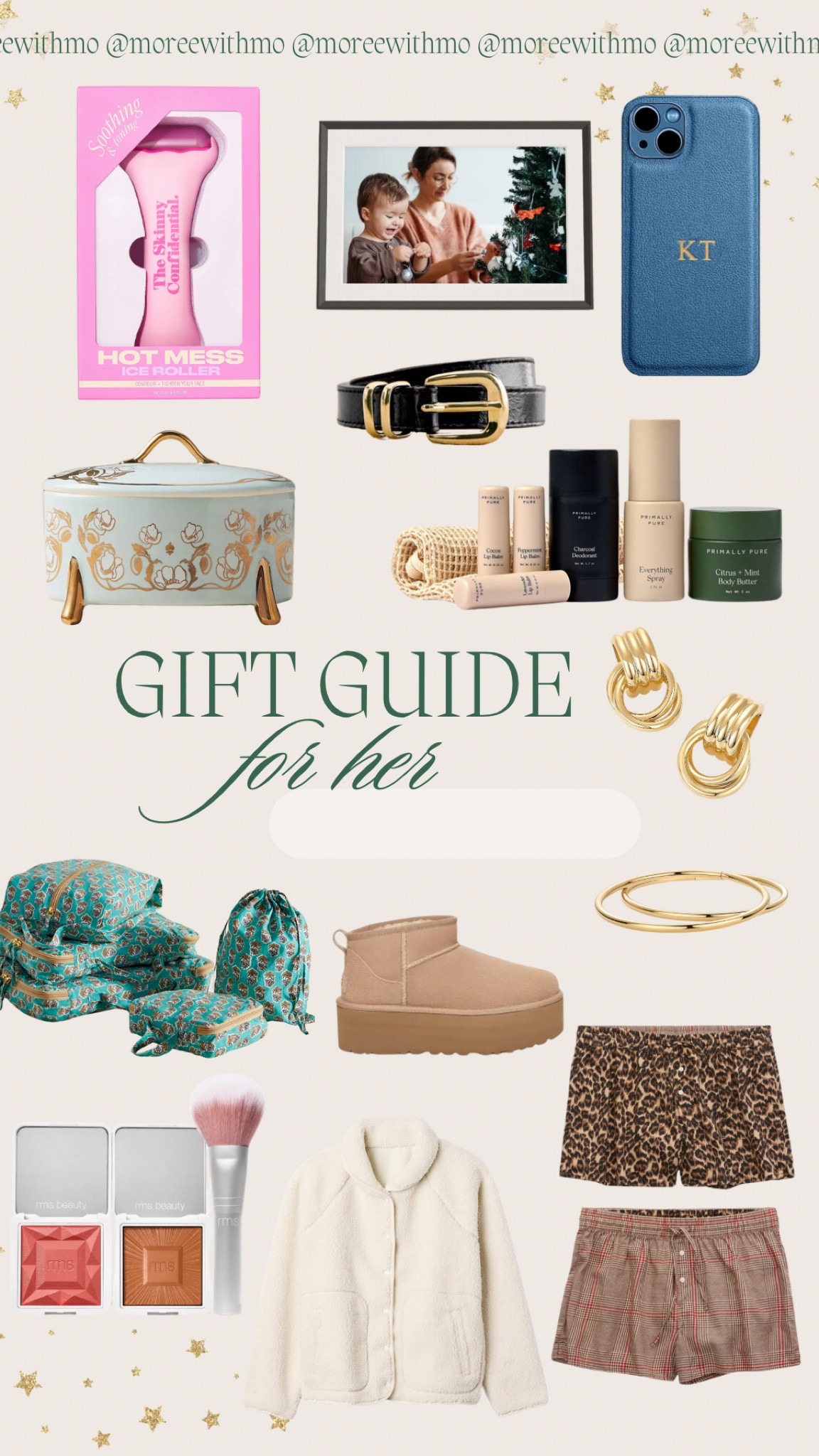 Gift Guide for Her! 

Seasonal 
Holiday 
Gift Guide 
Beauty
Moreewithmo 

#LTKSeasonal #LTKHoliday #LTKGiftGuide