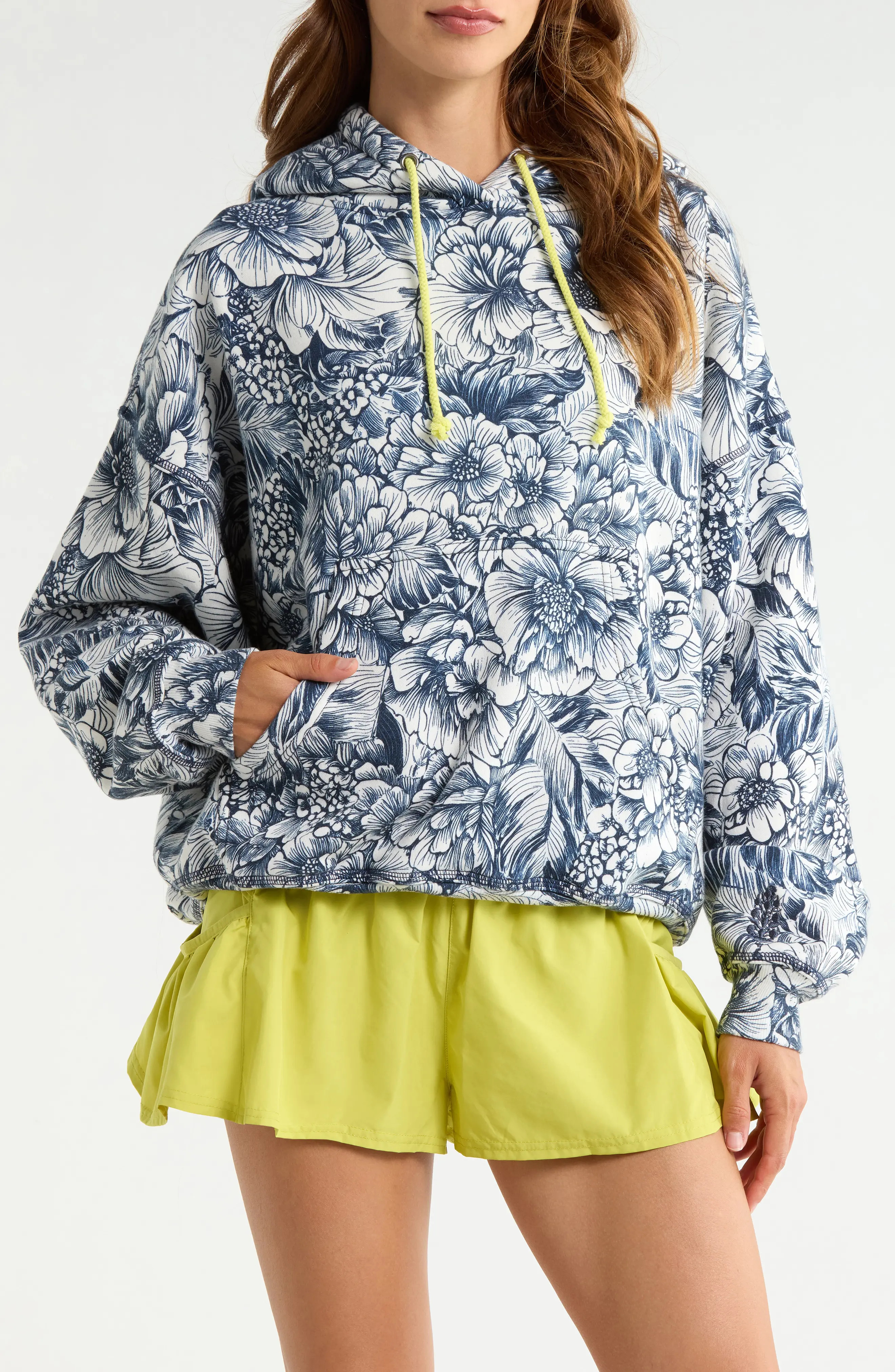 Free People Final Call Print Hoodie in Wild Side Navy Combo at Nordstrom, Size Large | Nordstrom