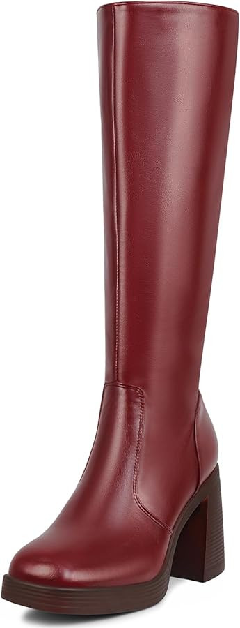 SOVANYOU Black Leather Boots Platform Boots for Women Square Toe Chunky Block Heeled Boots | Amazon (US)