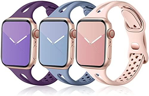 Ouwegaga Compatible with Apple Watch Band 38mm 40mm 41mm for Women Men, Soft Silicone Narrow Sport B | Amazon (US)