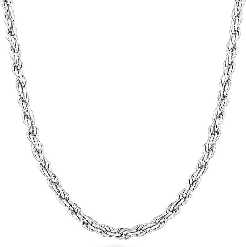 Solid 925 Sterling Silver Italian 2mm, 3mm Diamond-Cut Braided Rope Chain Necklace for Men Women,... | Amazon (US)