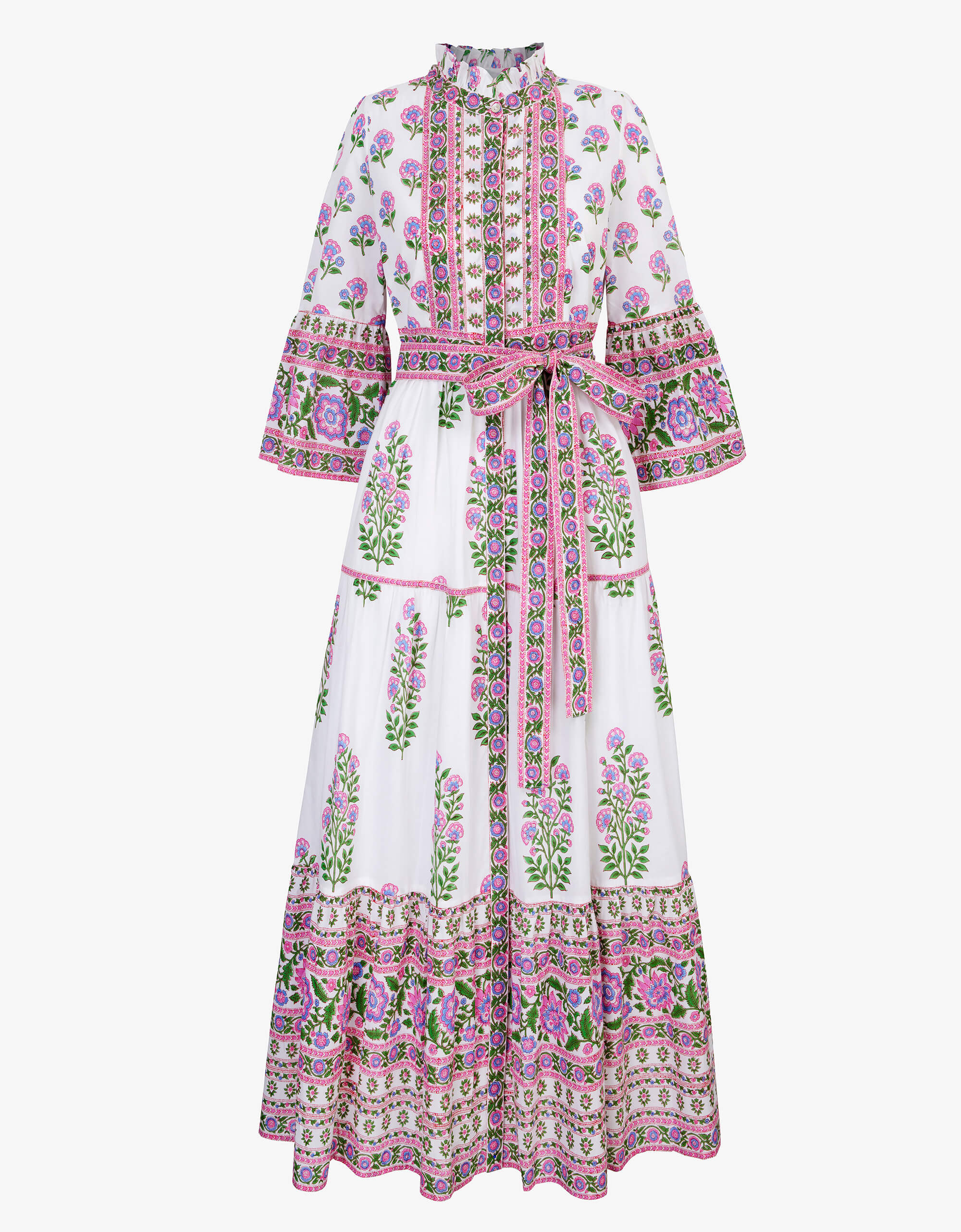 Gemma Dress | Blue, White & Pink Floral Maxi | Block Print Cotton | Pink City Prints UK