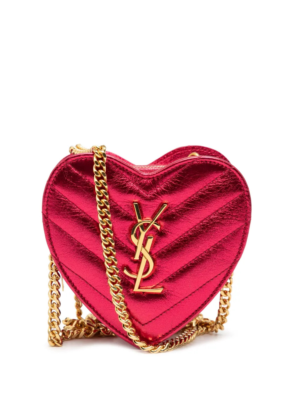 2016 Mini Metallic Leather Chevron Monogram Love Heart Chain Bag crossbody bag | Farfetch Global