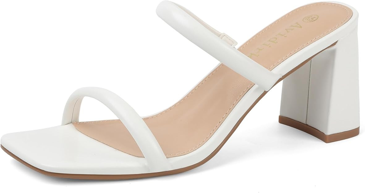 Avidirk Women's Square Open Toe Heeled Sandals Two Strap Mules Slip On Block Chunky Mid Heels San... | Amazon (US)