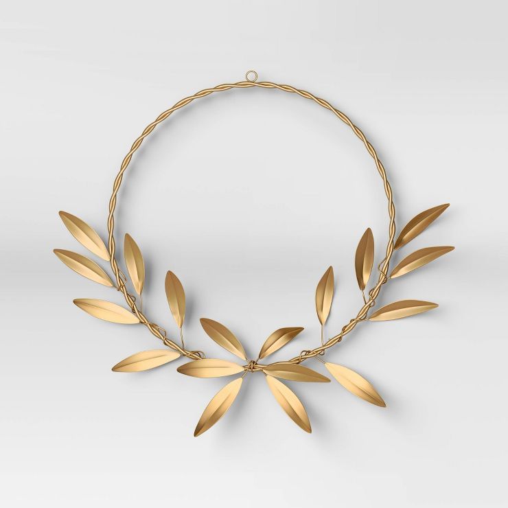 22" Dia Closed Metal Laurel Wreath Decorative Wall Sculpture Gold - Threshold™ | Target